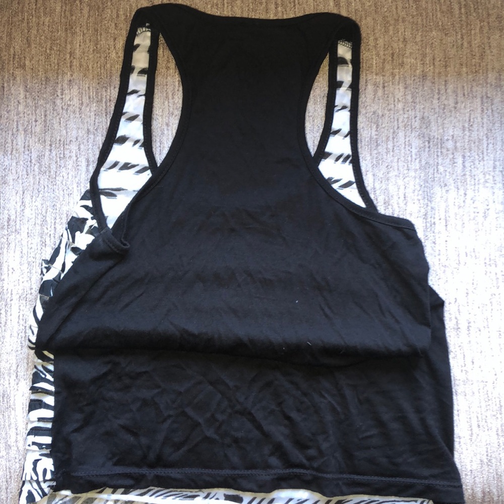 3/$15 Vintage Style Zebra Print Ruffle Razor Back Tank Top - Picture 2 of 3